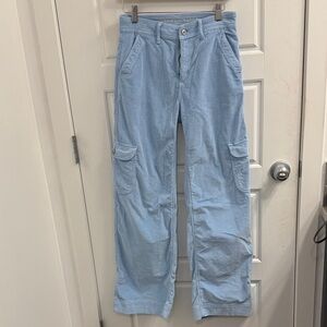 American Eagle Super High Rise Baggy Wide Leg Blue Corduroy Cargo Size 0